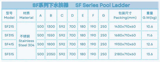 SF215 Escada de piscina de aço inoxidável