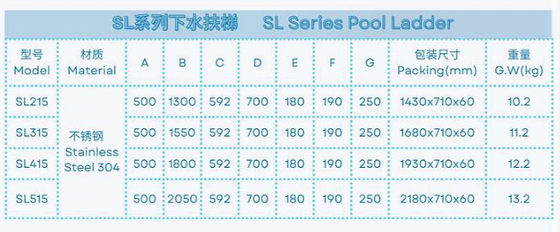 SL215 Escada de piscina de aço inoxidável
