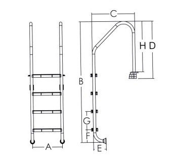 escada de aço inoxidável da piscina de 1.0mm