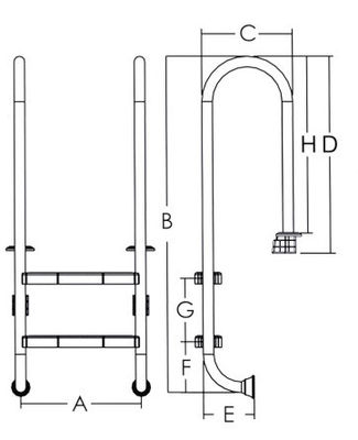 escada de aço inoxidável da piscina de 1.2mm