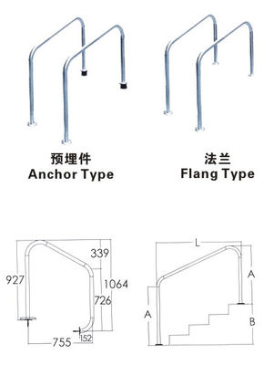 corrimão removíveis da piscina SS316 de 1.0mm