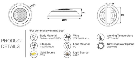 luzes da piscina do inground 9W