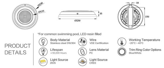 4 a piscina dos fios 230mm RGB 12W IP68 12v ilumina-se