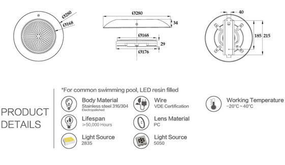 Luzes exteriores da piscina de 18 watts IP68 Inground