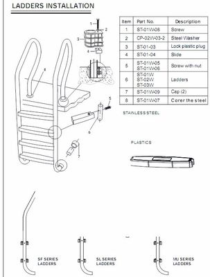 5 pisa a escada de aço inoxidável da piscina de 1.35mm FRB