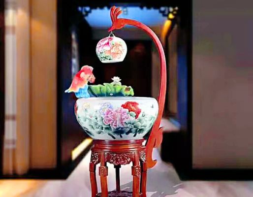 Bacia cerâmica chinesa dos peixes do teste padrão 520mm da peônia com lâmpada